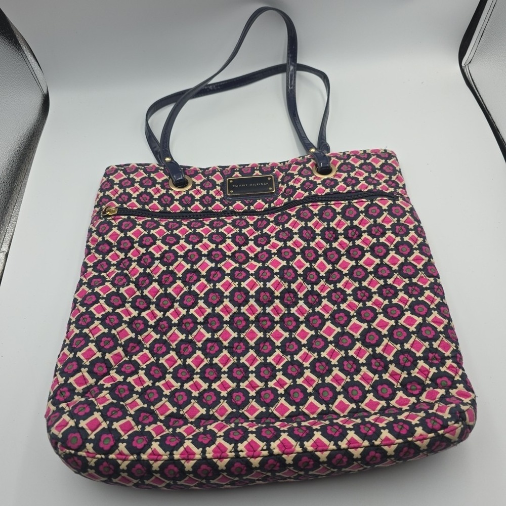 Tommy Hilfiger Medium Pink‎ Floral Purse Double Handle Tote Bag 14x13"